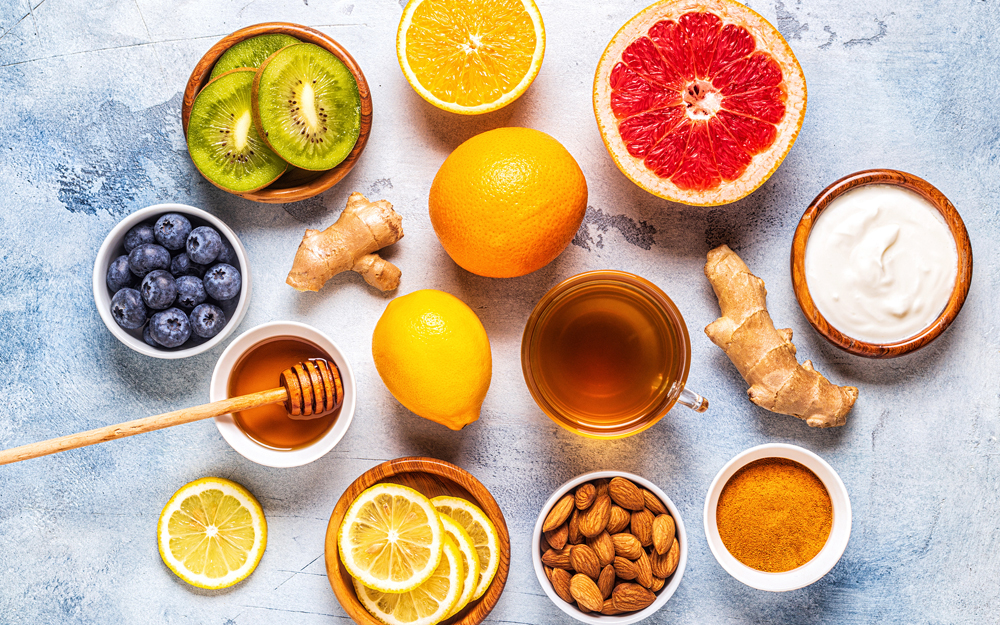 A collection of food and drink thought to boost the immune system.
