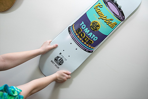 Skateboards created by Andy Warhol liven up the Pediatrics Floor.