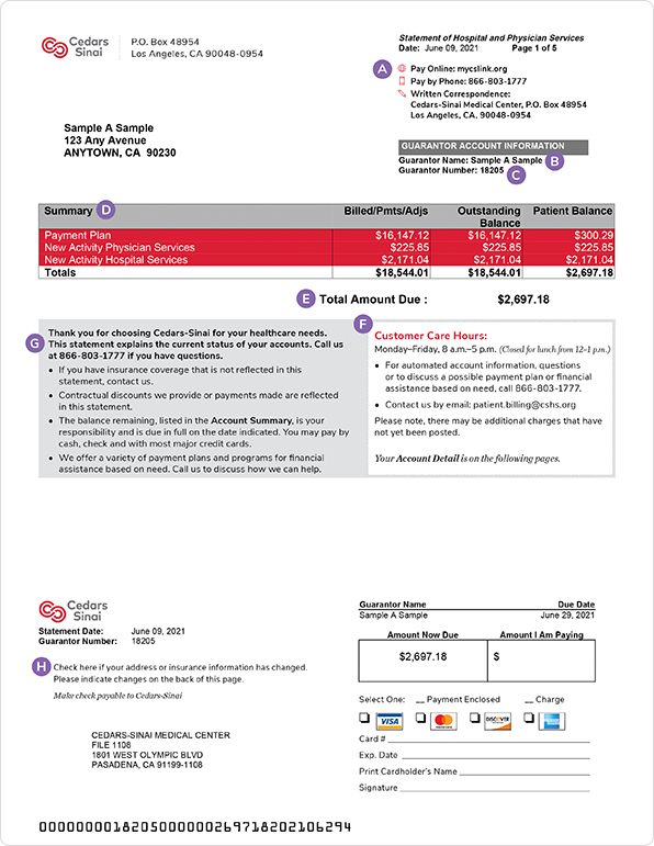 Cedars-Sinai sample billing statement