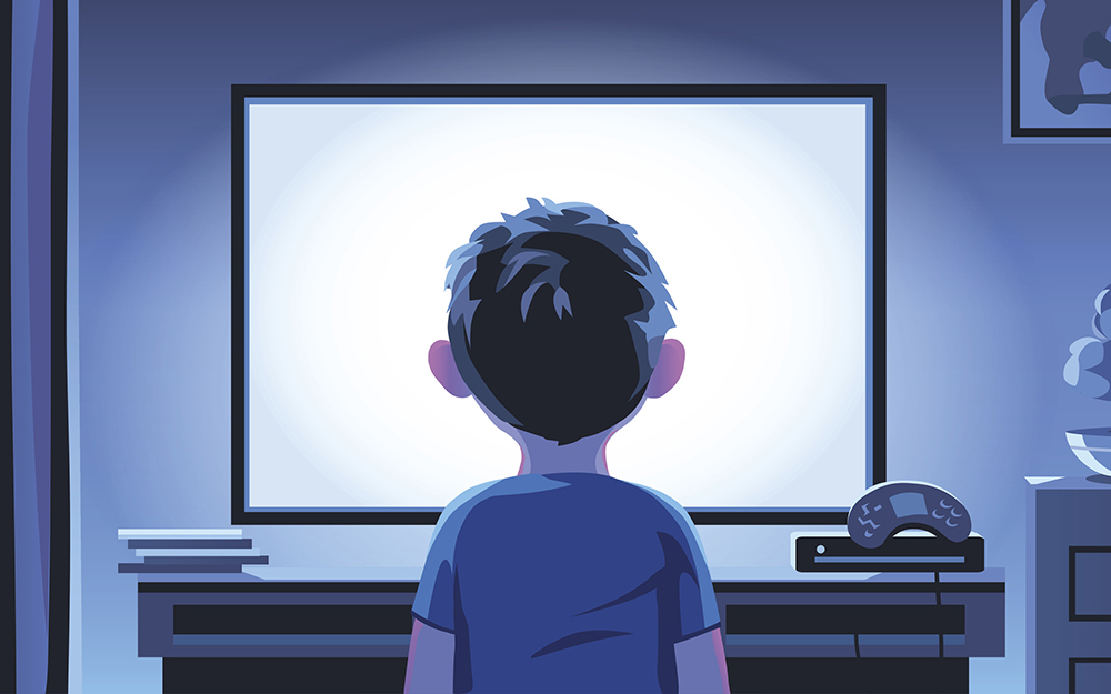 Little Boy Staring At TV At Night