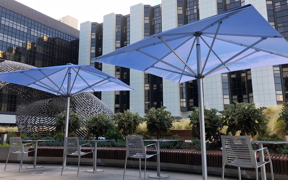 Large umbrellas created by Southern California conceptual artist John Baldessari