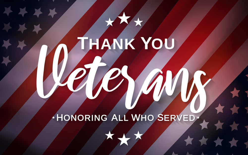 American flag with Thank You Veterans, Honoring All Who Served.