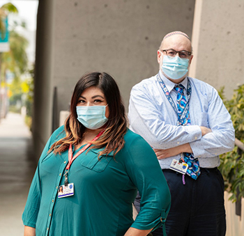 Employees working as a patient screener at Cedars-Sinai