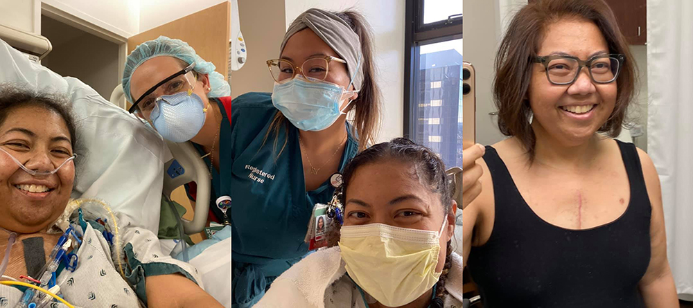A photo collage of Shana Pereira with Cedars-Sinai nurses.