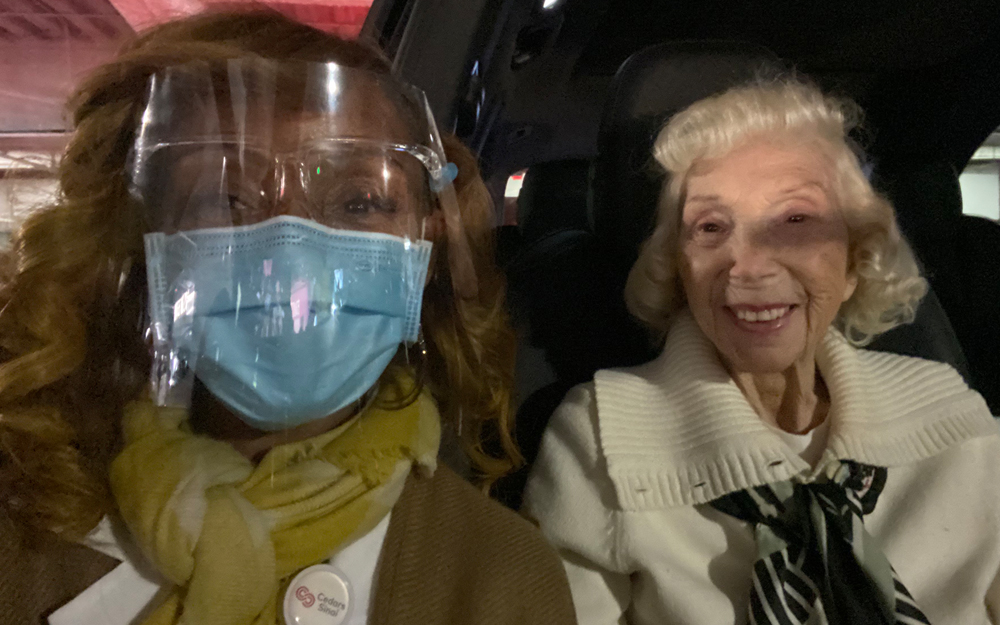 Centenarian, Janet Kellman getting her COVID-19 vaccine at Cedars-Sinai