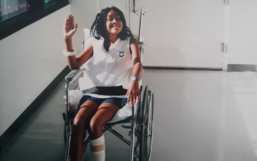 Sandra Gray in wheelchair.