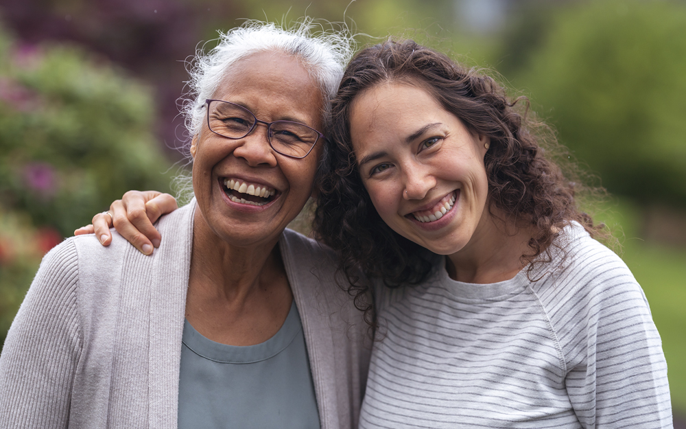 Elderly mother with daughter.