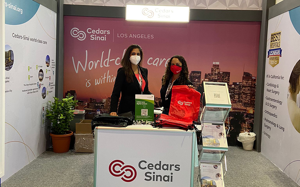 Cedars-Sinai International team at the Cedars-Sinai booth at Arab Health 2022.