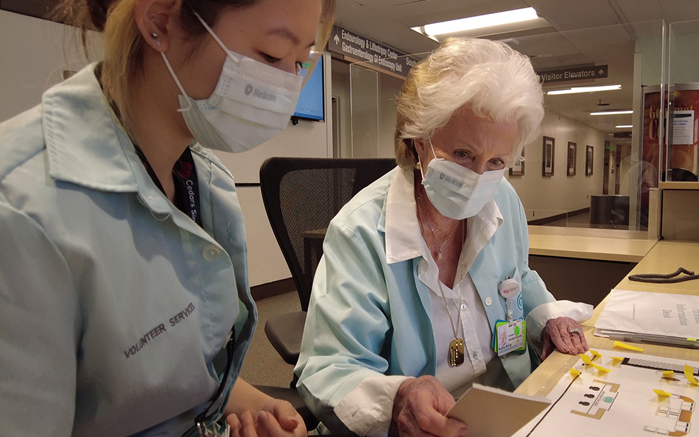 Ruthie Krivis, Cedars-Sinai volunteer with nurse.