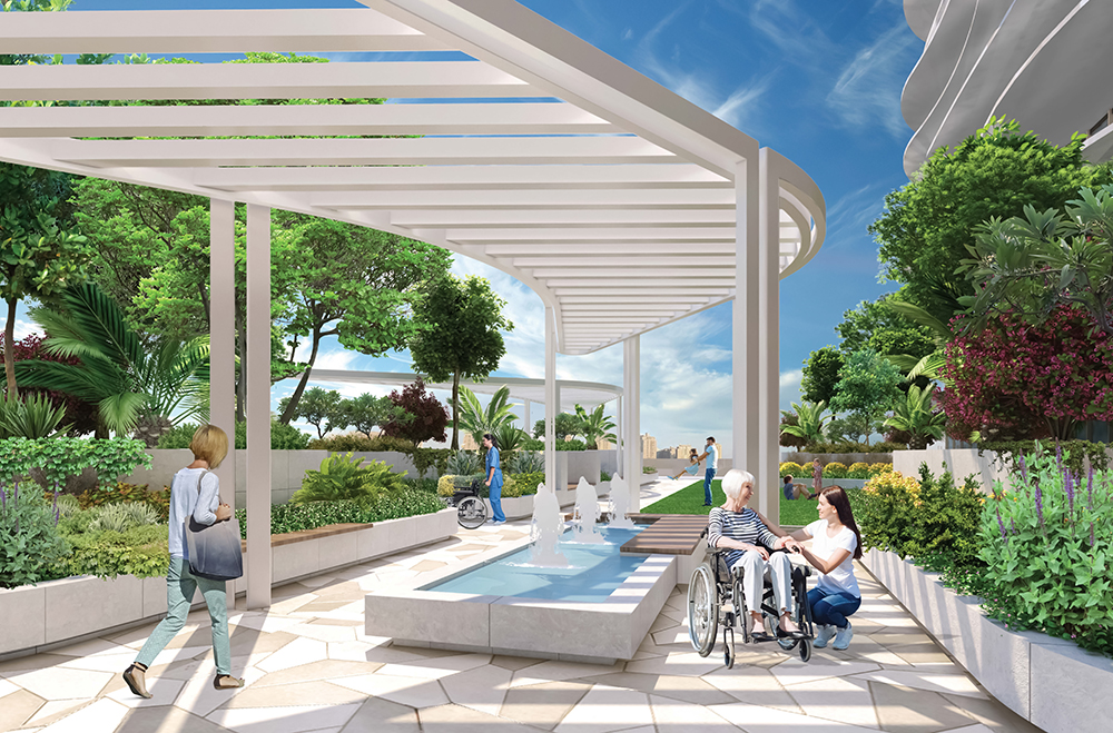 The View hospital in Qatar healing garden.