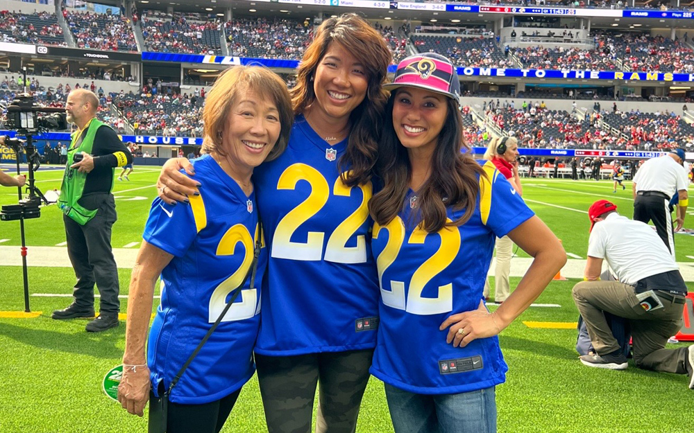 The Miyahara family at a Los Angeles Rams game.