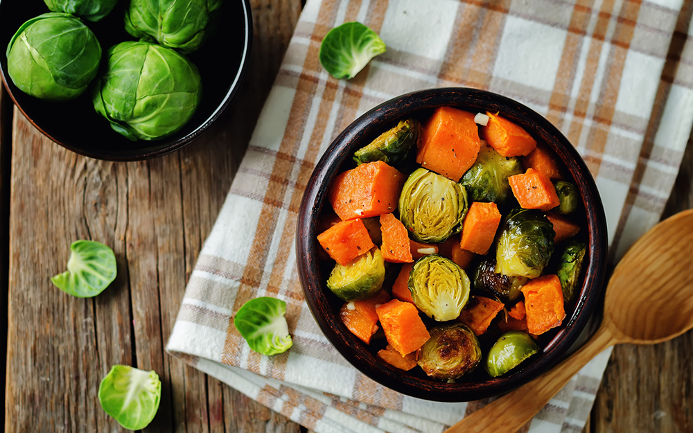 Brussel sprouts and sweet potato