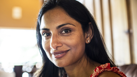 Portrait of beautiful woman at home