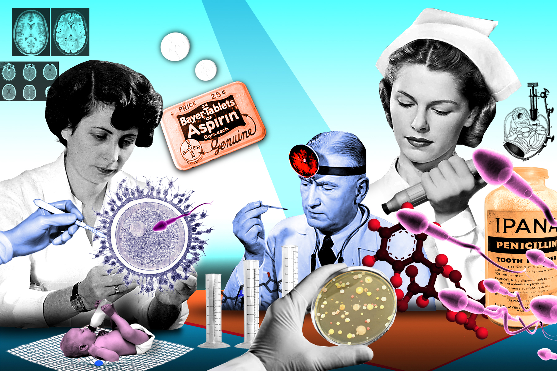 Illustration of a doctor and two nurses.