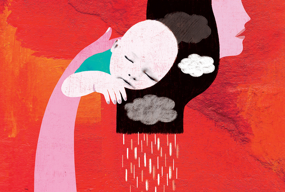 An illustration of a mother and child representing the effects of postpartum depression.