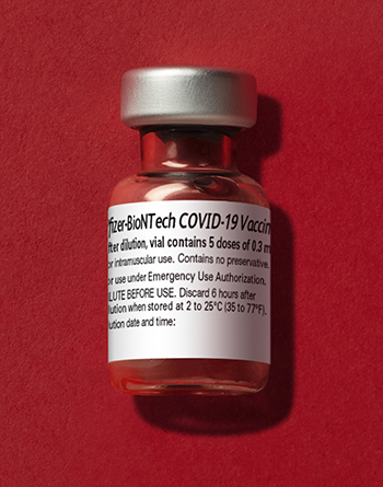 A COVID-19 vaccine vial.