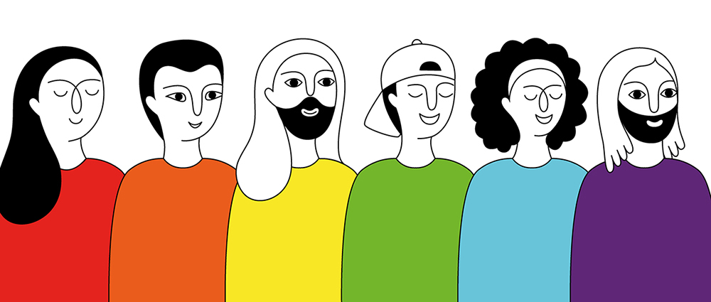 An illustration of LGBTQ+ people that share breast cancer risks.