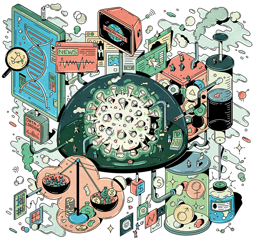 An illustration showing the dramatic effects of COVID-19 on the medical landscape.