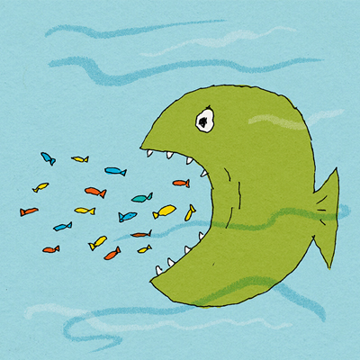 An illustration of a fish representing Macrophages are the body’s biggest eaters.