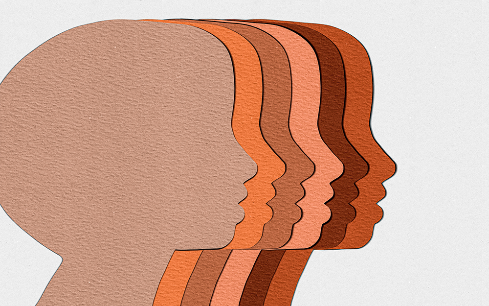 Female profiles of different skin colors.