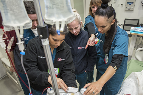 Cedars-Sinai nurses training in hospital room
