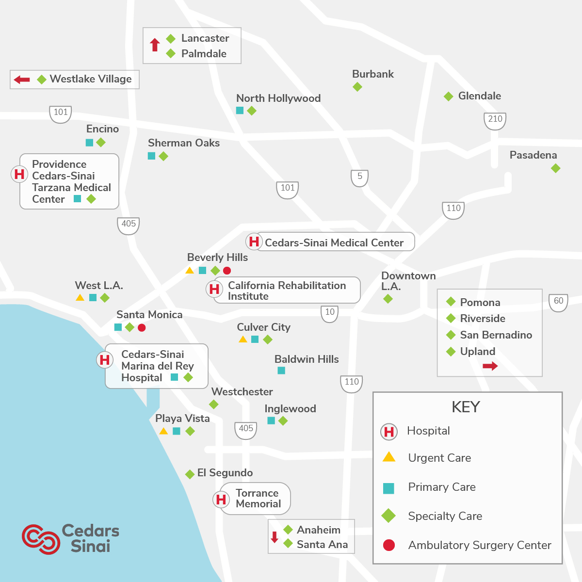 Cedars-Sinai has over 250 locations across Southern California