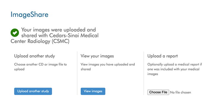 Confirmation screen on ImageShare