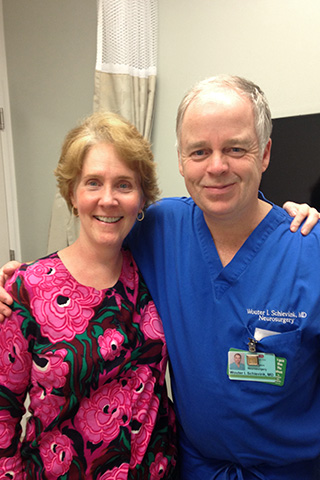 Beth Johnson with Wouter I. Schievink, MD after her CSF Leak procedure.