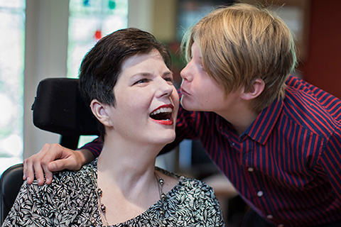 Mary Huffman with her son.