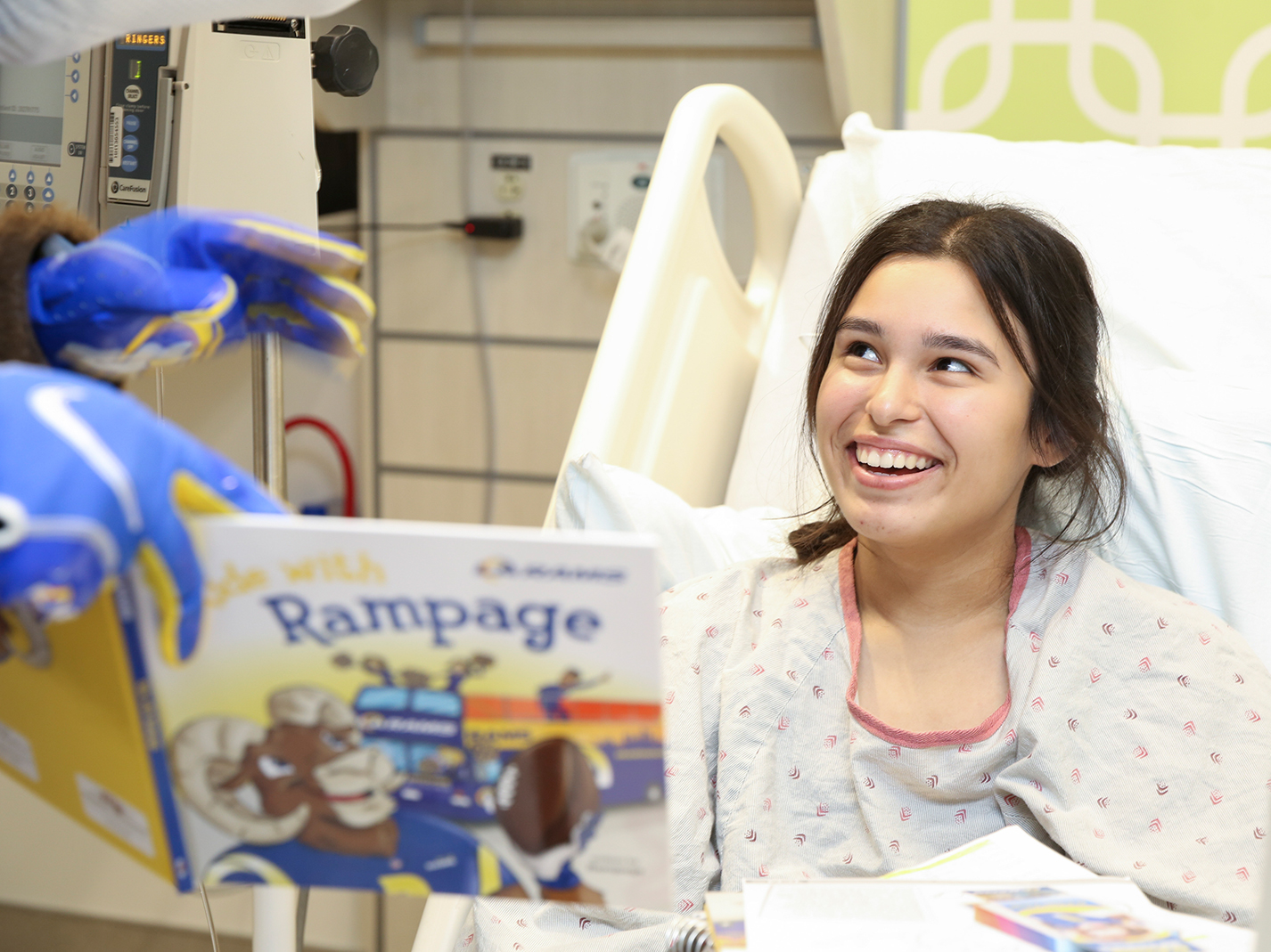 A child in a hospital bed.